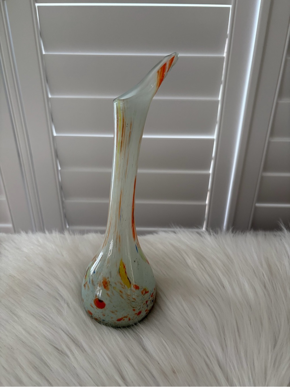 Handblown Art Glass Bud Vase in Pale Aqua with Orange Accents
